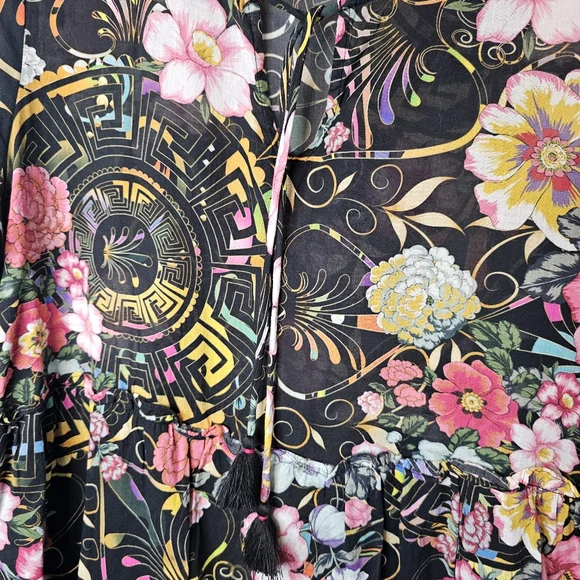 Johnny Was Naomi Peace Ruffle Tier Foral Black Dress Size Small - Picture 8 of 16
